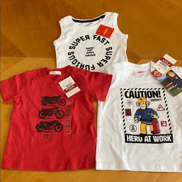 Fox Company Set of 3 T-shirts for baby in size 6-12 month, includes Fireman Sam - Picture 1 of 7